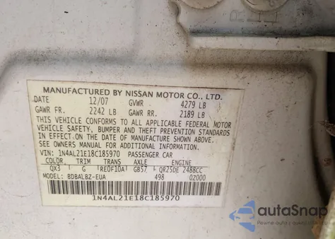 2008 Nissan Altima 2.5 S из США, поврежденный, VIN 1N4AL21E18C185970